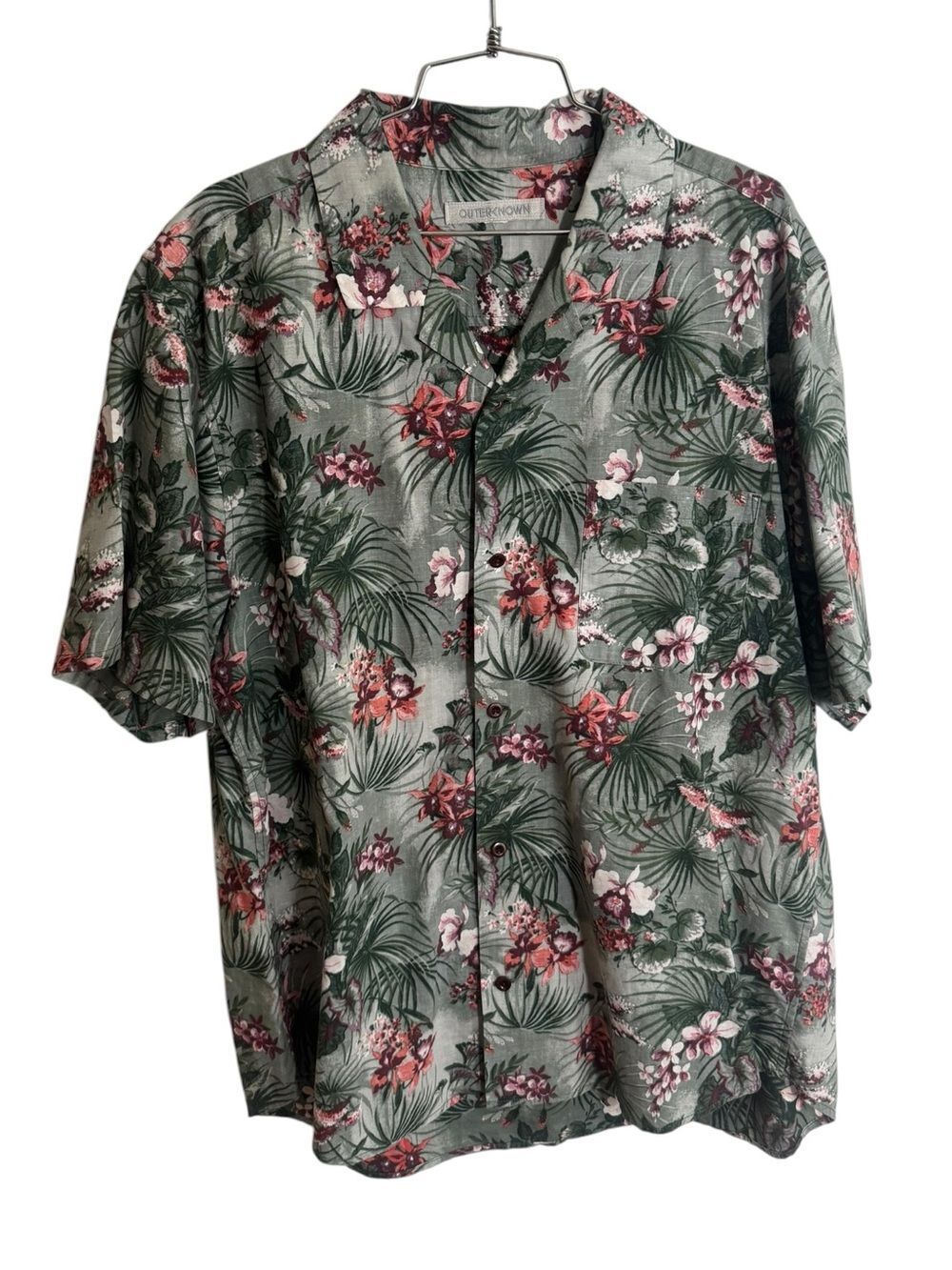 Outerknown Shirt Men's Green Button Up Short Sleeve Hawaiian L